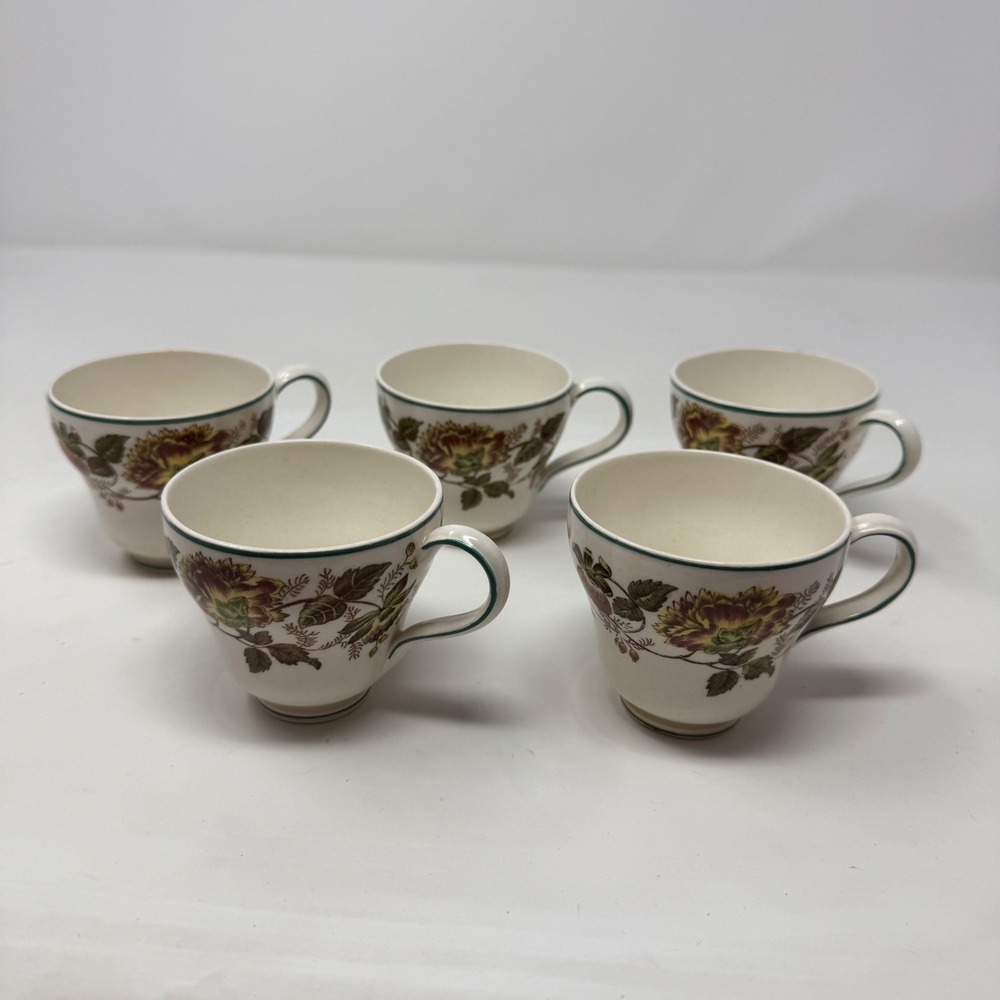 Wedgwood Surrey of Etruria Barlaston Floral Tea Cups Set of 5 Multi-Color Cream